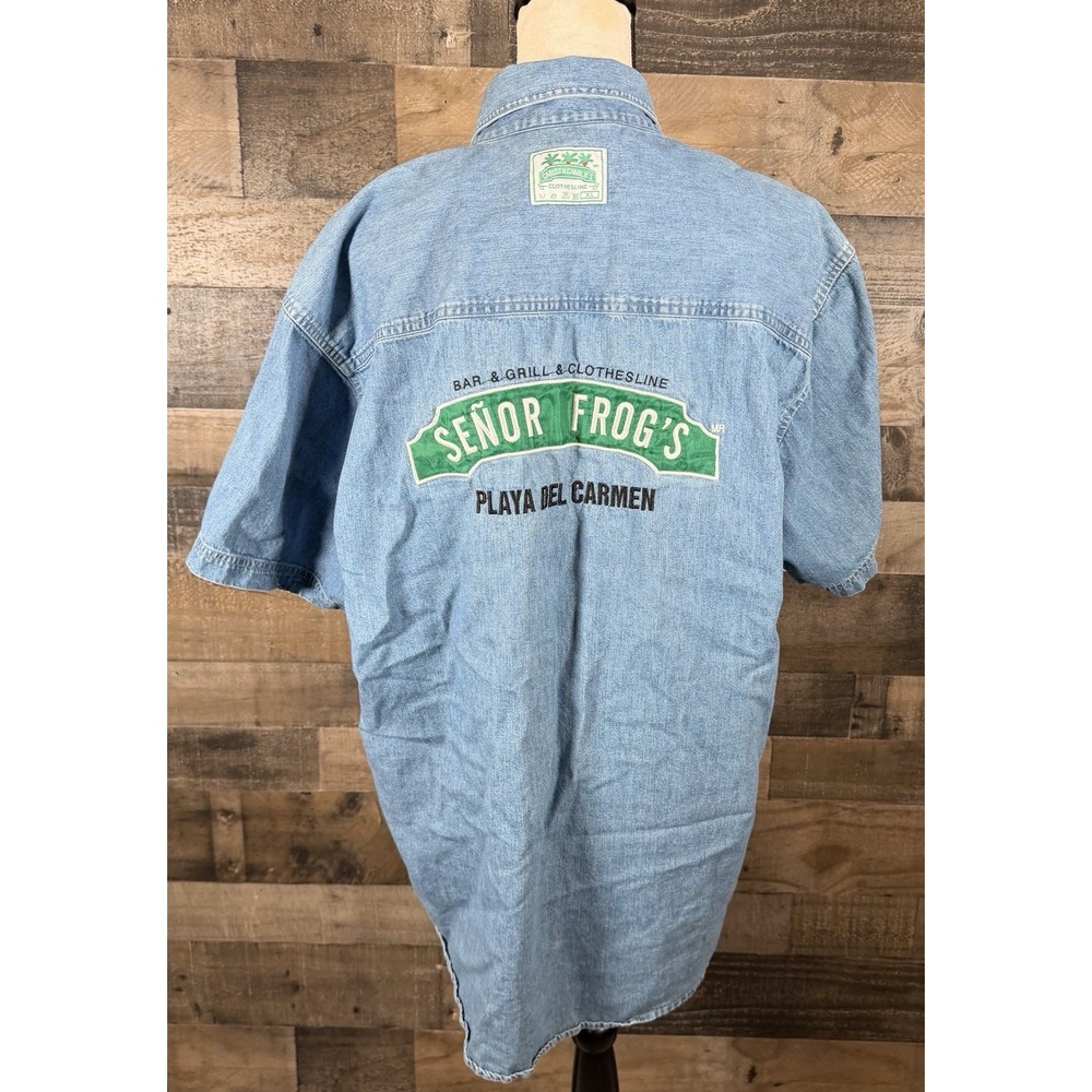 Carlos N Charlies Clothesline Mens‎ Denim Shirt XL Senor Frogs Bar Grill